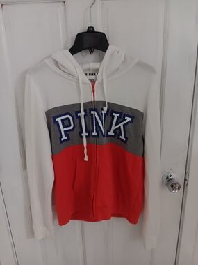 Victoria's Secret PINK Hoodie in White with Black Logo Trim